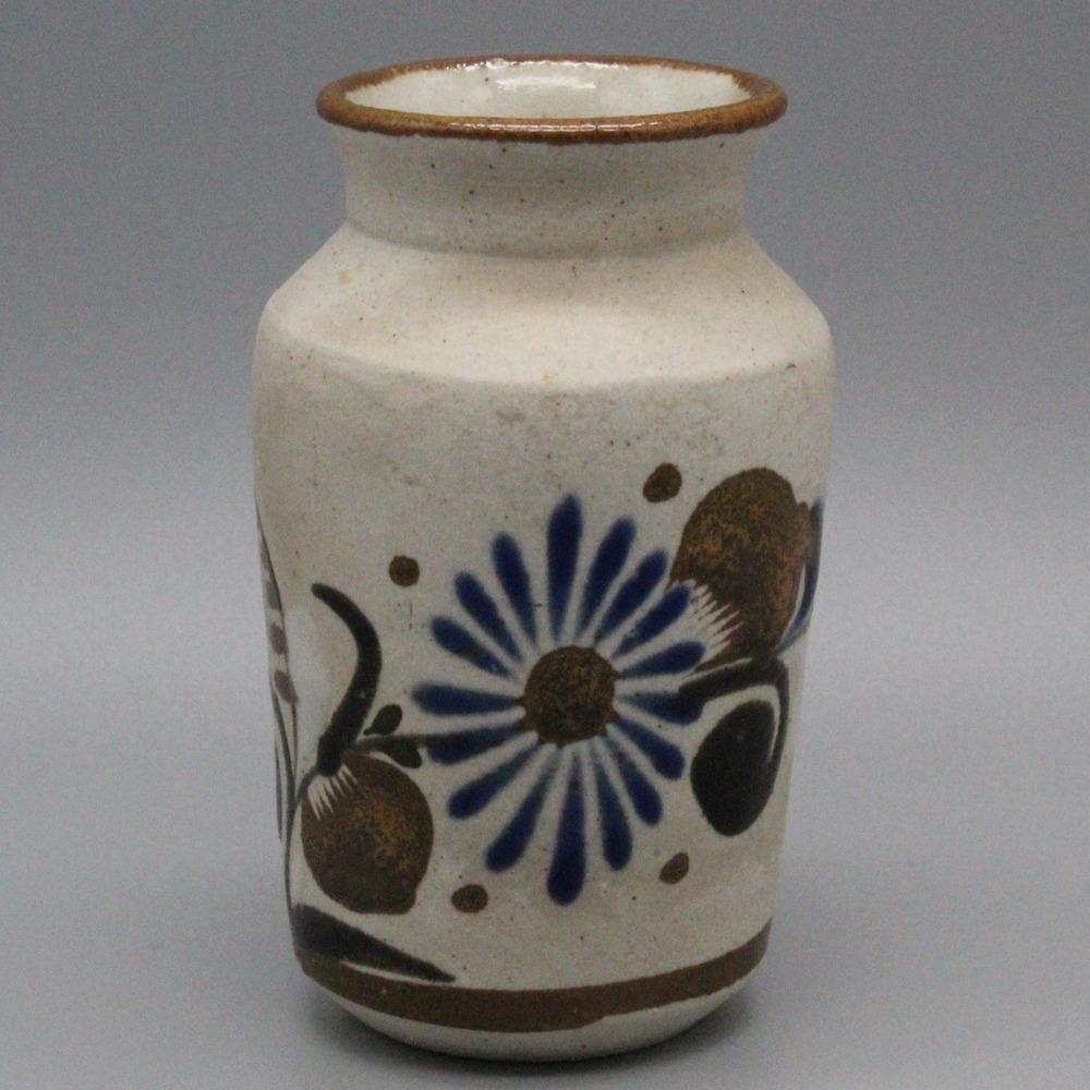 Ken Edwards Mexico Pottery Bud Vase 4" Blue Floral Tonala Boho Folk Art Vase